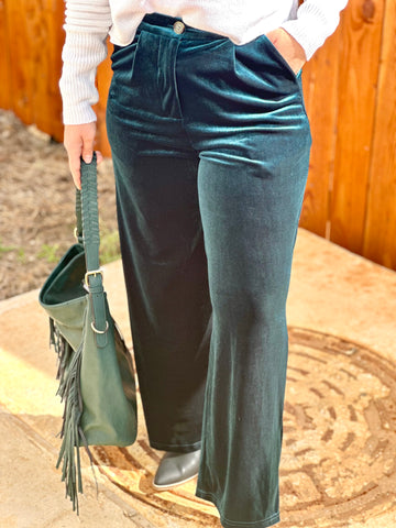 Teal Velour Wide Legs