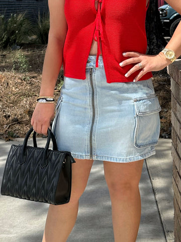 A-Line Cargo Denim Skirt