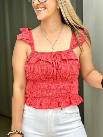 Hot Coral Smocked Top