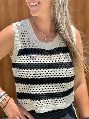 Striped Fish Net Sleeveless