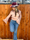 Shimmer Dusty Pink Pleated Bell Sleeve