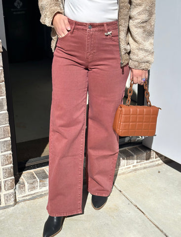 Dark Mauve Relaxed Fit Wide Leg