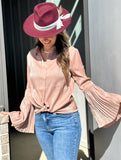 Shimmer Dusty Pink Pleated Bell Sleeve