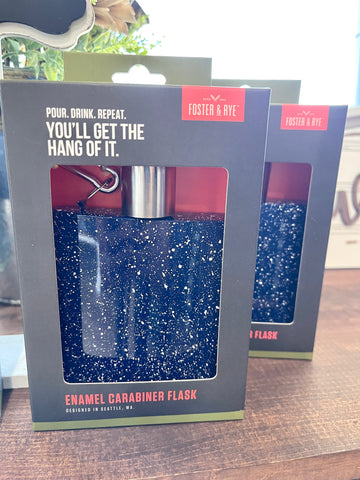 Navy Splatter Enamel Carabiner Flask