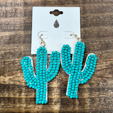 Felt Beaded Turquoise Cactus Earrings