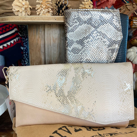 Metallic Print Flapover Crossbody