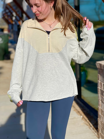 Lime Detail Grey Terry Pullover