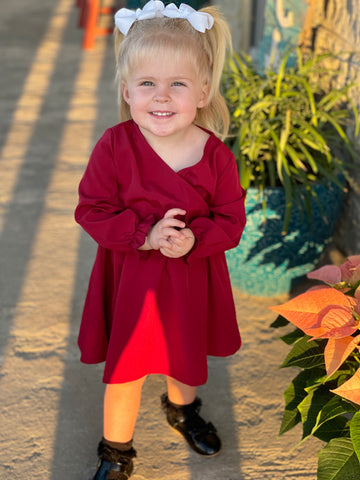 Girl's Surplice Burgundy Dress