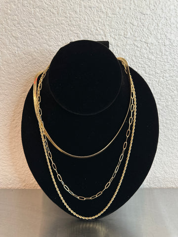 Gold Triple Layer Necklace Set