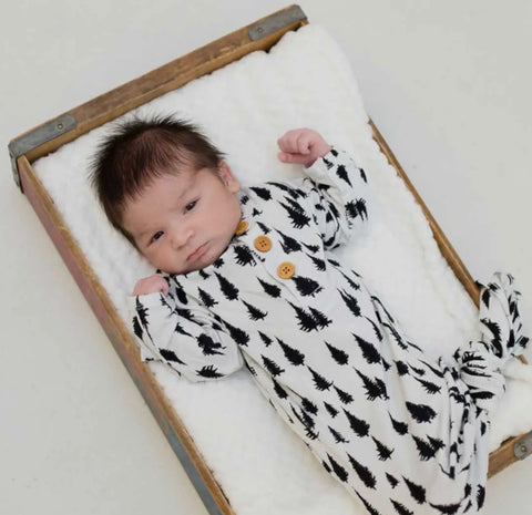 Monochrome Pines Knotted Baby Gown