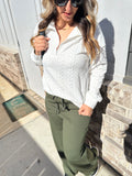 Olive Ribbed Wide Leg Pull-Ons