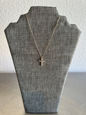 Gold Stone Cross Charm Necklace