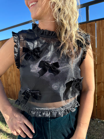 Bow Ruffled Sheer Top