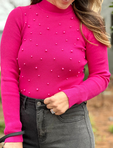 Fushia Pearl Detail Sweater