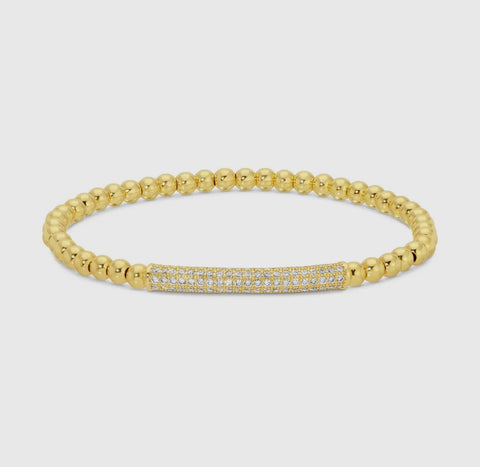 Curved Pave Bar Gold Stretch Bracelet