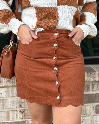 Rust Scallop Corduroy Skirt