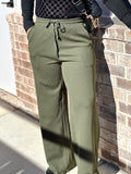 Olive Ribbed Wide Leg Pull-Ons
