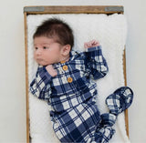 Blue Plaid Knot Baby Gown