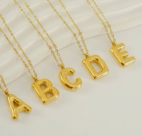 Gold Bubble Initial Necklace