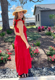 Red Ruffle Midi Dress