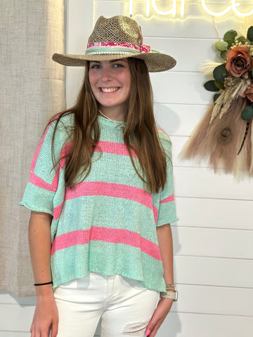 Mint/Pink Stripes Knit Top