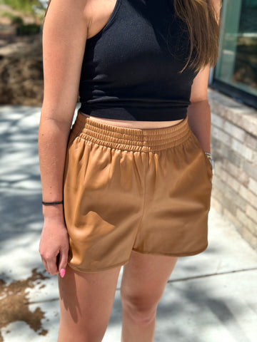 Tan Leather Shorts