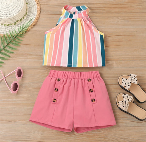 Pink & Pastels Stripes & Shorts Set