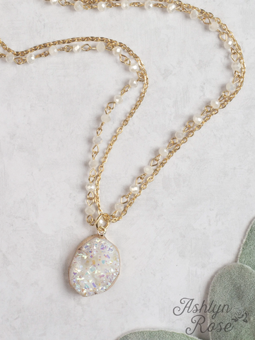 White Stone & Gold Chain Layer Necklace