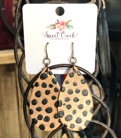 Small Cheetah Teardrop Leather Earrings