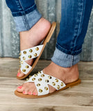 Gold Stud White Sandal Slip-Ons