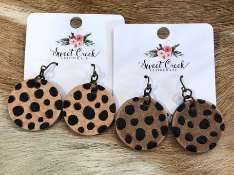 Mini Cheetah Circle Leather Earrings