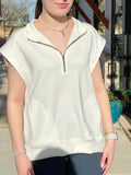 Cream Half-Zip Sleeveless Pullover