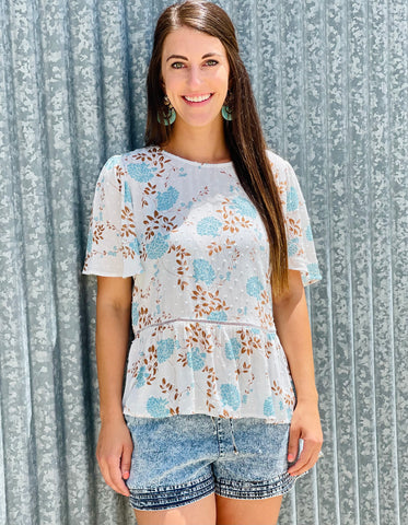 White Floral Peplum Top